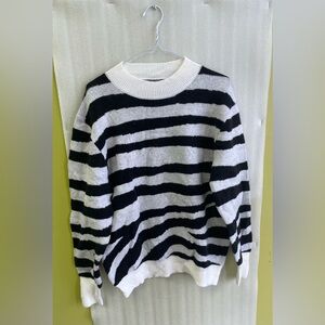 S Women's Striped Sweater Casual Crew Neck Long Sleeve Knitted Sweater Large